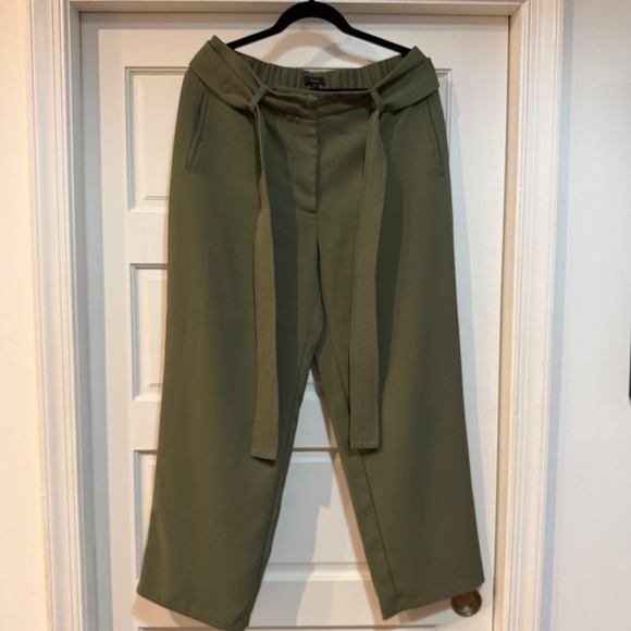Quince Stretch Crepe Paperbag Pants, Olive, Size 14 - Picture 3 of 7